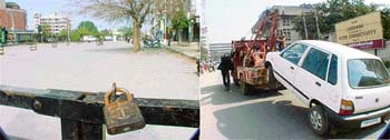 Locked parking lot of Feroze Gandhi market