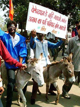 Shiv Sena activists take out a warning procession