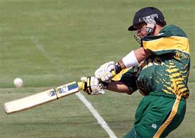 South Africa's Herschelle Gibbs hits a six against Kenya