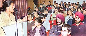 Students participate in an inter-college paper presentation contest