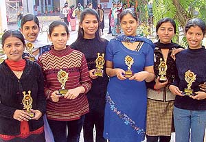 Students of SDP College who won prizes at various contests held in Ludhiana