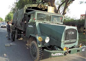 The Army Public School vehicle which was involved in a mishap with a DTC