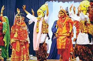 Students participate in a folk-dance competition at Guru Gobind Singh College for Women in Sector 26, Chandigarh