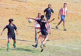 A football match in progress during the Rural Sports Festival at Buddhewal village on Saturday