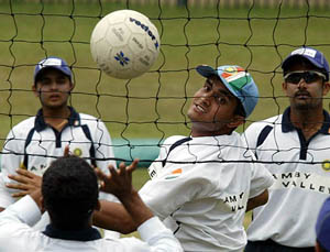 Indian captain Saurav Ganguly smashes a ball