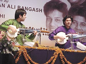 Sarod maestro Amjad Ali Khans sons Amaan Ali Bangash and Ayaan Ali Bangash at a concert