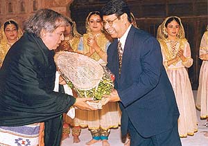 Pt Birju Maharaj being felicitated during the Heritage Festival in Patiala