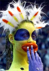 A Russian model displays body art work