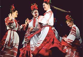 A troupe from Belarus performs in Tagore Theatre on Monday