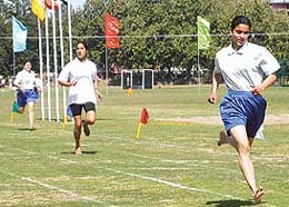 Swidha Taneja (extreme right), who was adjudged the best athlete in the annual athletic meet of the Panjab University campus held in Chandigarh 