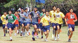 Students of Yadvindra Public School, Phase VIII, SAS Nagar, take part in 1,500-metre race on the school campus