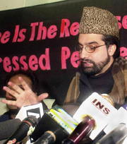 Senior Hurriyat leader Mirwaiz Omar Farooq speaks to mediapersons during a news conference