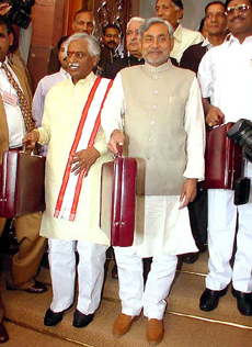 Union Railway Minister Nitish Kumar arrives to present the Railway Budget