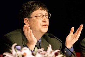 Software giant Microsoft Corp founder and chairman Bill Gates speaks during a news conference