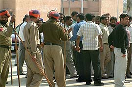 The police tries to disperse hooligans