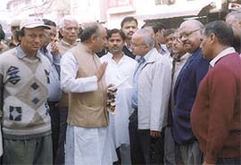 Union Minister Vijay Goel and MCD Commissioner Rakesh Mehta inspecting the ongoing beautification drive at Lahori Gate around Chandni Chowk in the Capital