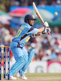 Indian batsman Sachin Tendulkar hits a four during the match against Pakistan