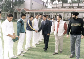Former Test player Chetan Chauhan, accompanied by Satish Babbar and S.S. Tulsi