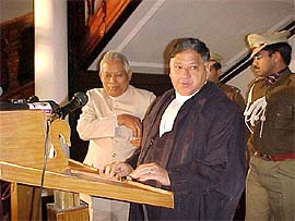 Dr Suraj Bhan, Governor, administers the oath of office to Justice Vinod Kumar Gupta