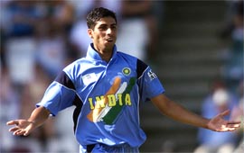 India's Ashish Nehra celebrates after dismissing Sri Lanka's Prabath Nissanka