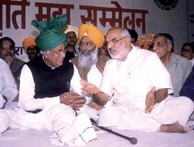 Haryana Chief Minister Om Prakash Chautala and Union Minister Sahib Singh Verma at the two-day ‘Vishav Jat Jagriti Sammelan’ in the Capital on Friday.