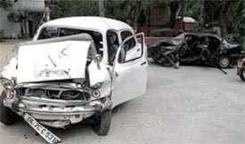 The ill-fated Ambassador and Baleno which were involved in an accident