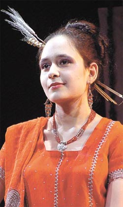 A student at a fashion show held at the Ahimsa Womens Polytechnic during its Annual Day-cum-Convocation 