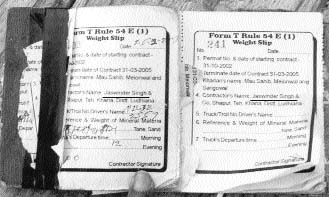 Receipts bearing Mr Jaswinder Singhs name as contractor which are being issued to sand miners