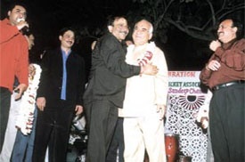 MCD Standing Committee chairman Ram Babu Sharma greets former Delhi Chief Minister Madan Lal Khurana 