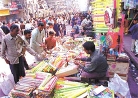 Holi shopping at Sadar Bazar in the Capital on Monday