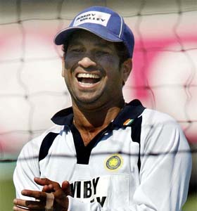 Master batsman Sachin Tendulkar smiles during a practice session in Durban 