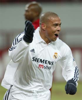 Real Madrid's Ronaldo celebrates after scoring against Lokomotiv Moscow 