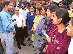 Kalpana Chawlas husband Jean-Pierre Harrison interacts with students of Punjab Engineering College 