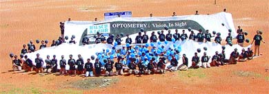 Students in a formation titled the I of India on the eve of the World Optometry Day