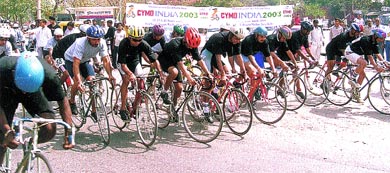 As many as 50 professional cyclists from the BSNL, the Railways and the BSF take part in a bicycle race