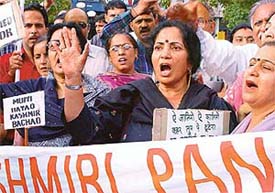 Kashmiri Pandits protest against the Nadimarg killings, at the Sector 17 piazza