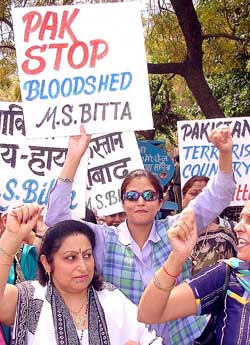 Women's wing of the All-India Anti-Terrorist Front during a demonstration
