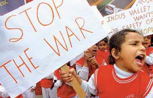 Up in Arms: Schoolchildren protest against the US war on Iraq at Jantar Mantar in the Capital 