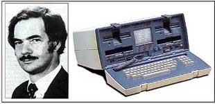 The file photo of Adam Osborne and his invented portable computer, first of its kind in the world