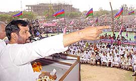 Lok Jan Shakti President Ram Vilas Paswan addresses a Bharat Bachao Rally