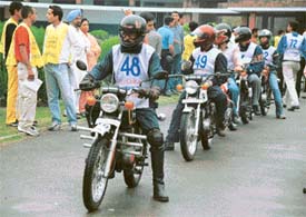 The 16th SJOBA Sub-Himalayan Rally-2003 is flagged off from St Johns High School