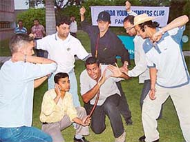 A street play, Screen Test being performed at Yavanika open air theatre 