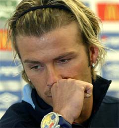 England captain David Beckham talks to the media at the Slaley Hall, near Newcastle