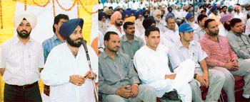 Former Union Minister Sukhbir Badal addresses a rally of the SADs youth wing workers at Gurdwara Alamgir 