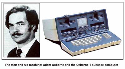 A file photo of Adam Osborne and the portable computer he invented.