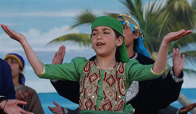 Kashmiri schoolchildren sing a peace song