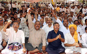 Traders from different parts of the country at a rally against VAT in New Delhi on Tuesday.