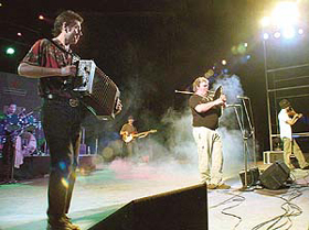 Members of the ethno-rock troupe Faubourg de Boignard perform at Leisure Valley in Sector 10, Chandigarh, on Wednesday.