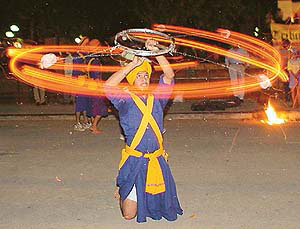 A Nihang performs gatka at Plaza Carnival 