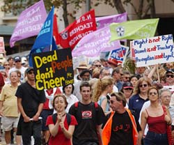 Thousands of people take to the streets during a demonstration calling for Australia to withdraw its troops from Iraq. 